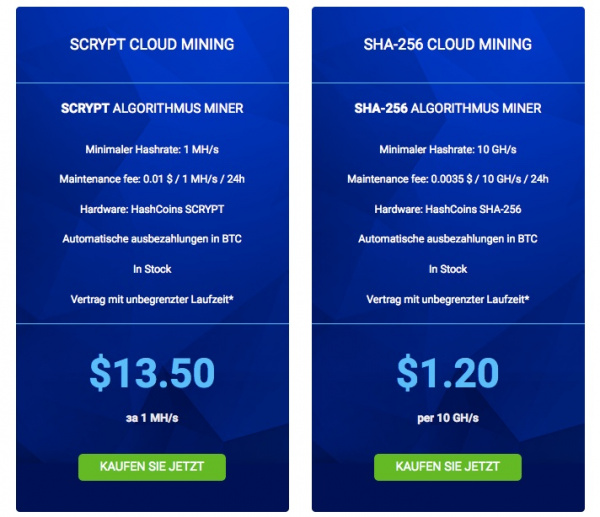 SCRYPT und SHA-256 Cloud Mining